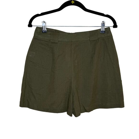 NEW Tuckernuck Army Green Safari Shorts Linen High Waist Pleated Size Small $148 - Picture 3 of 6